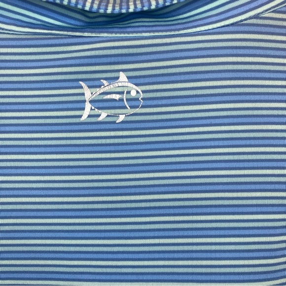 Southern Tide Light Blue Striped Polo Shirt Size XL Dry Fit - Picture 3 of 7
